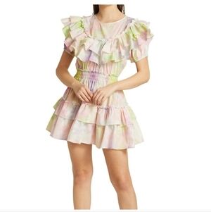Stellah: Tie-Dye Ruffle Cotton Minidress (XS)